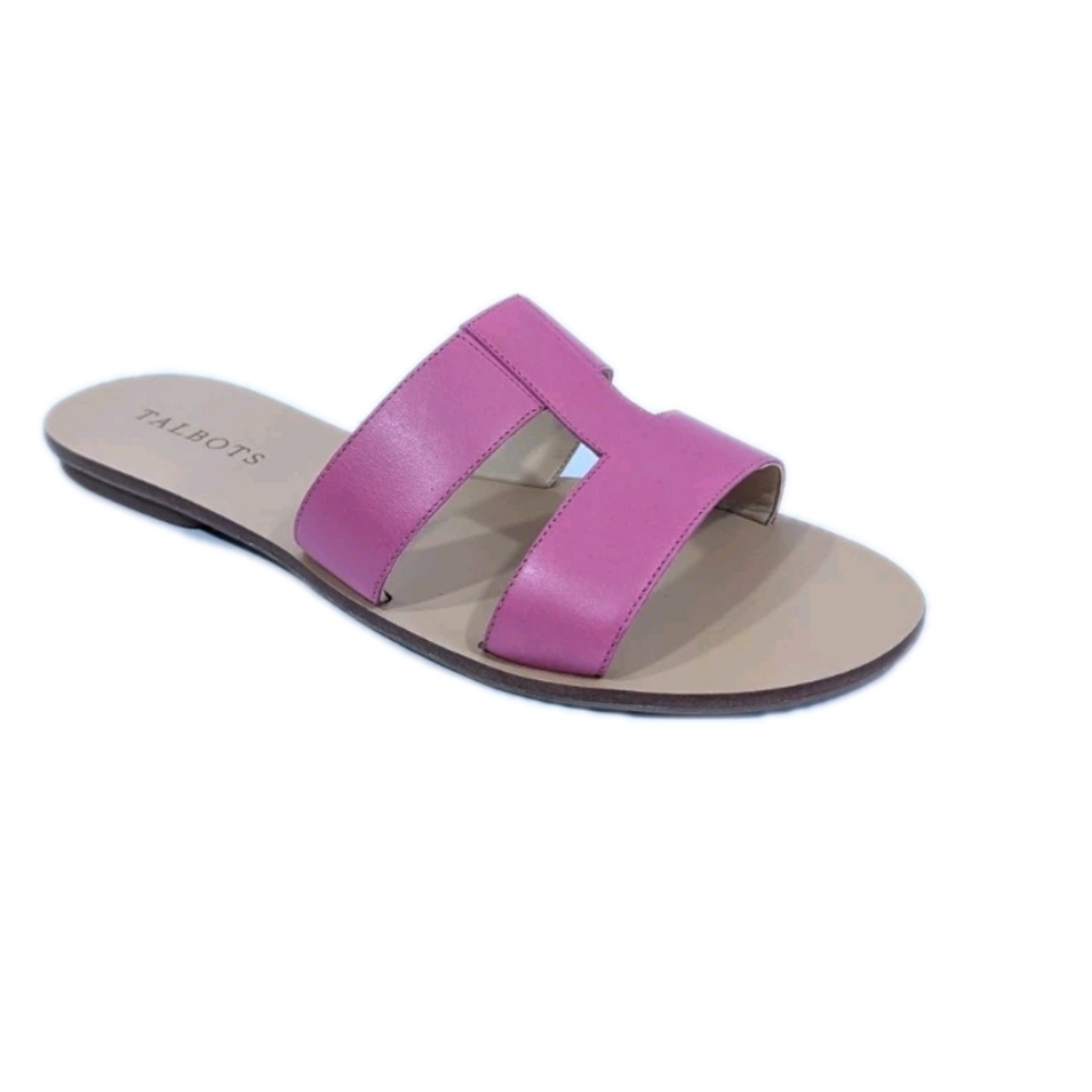Talbots Hannah Vachetta Leather Slides sz 8 New Women Pink Sandals Flat slip on